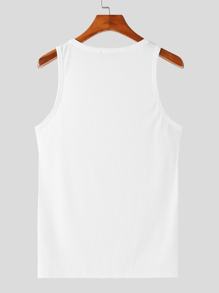INCERUN Mens Simple Sport Solid Color Knitted Sleeveless Tank Top — view 7