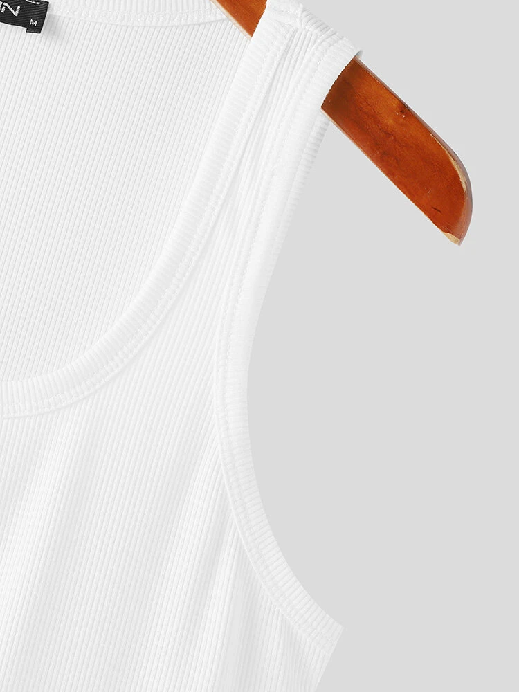 INCERUN Mens Simple Sport Solid Color Knitted Sleeveless Tank Top — view 8