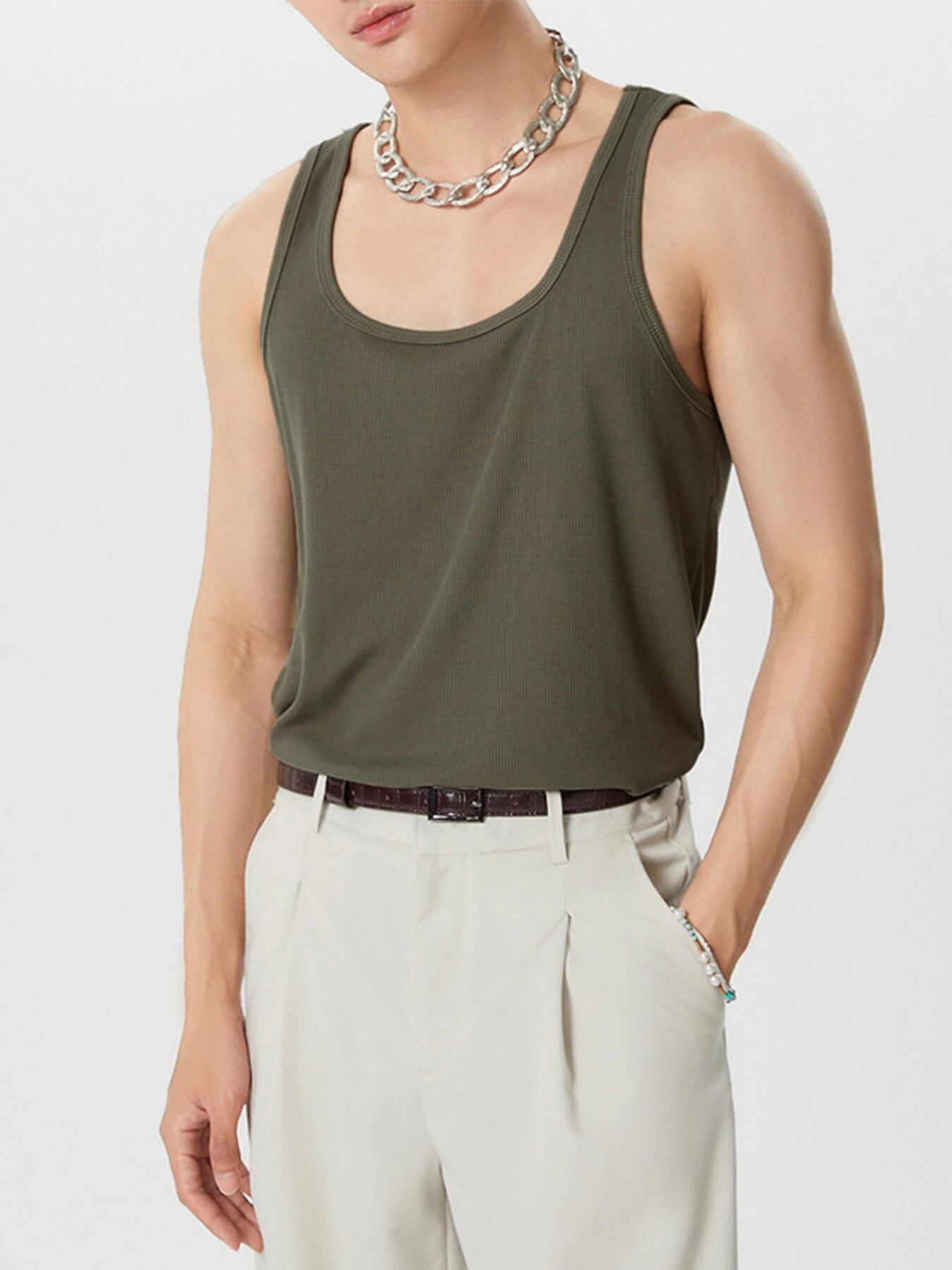 INCERUN Mens Simple Sport Solid Color Knitted Sleeveless Tank Top — view 9