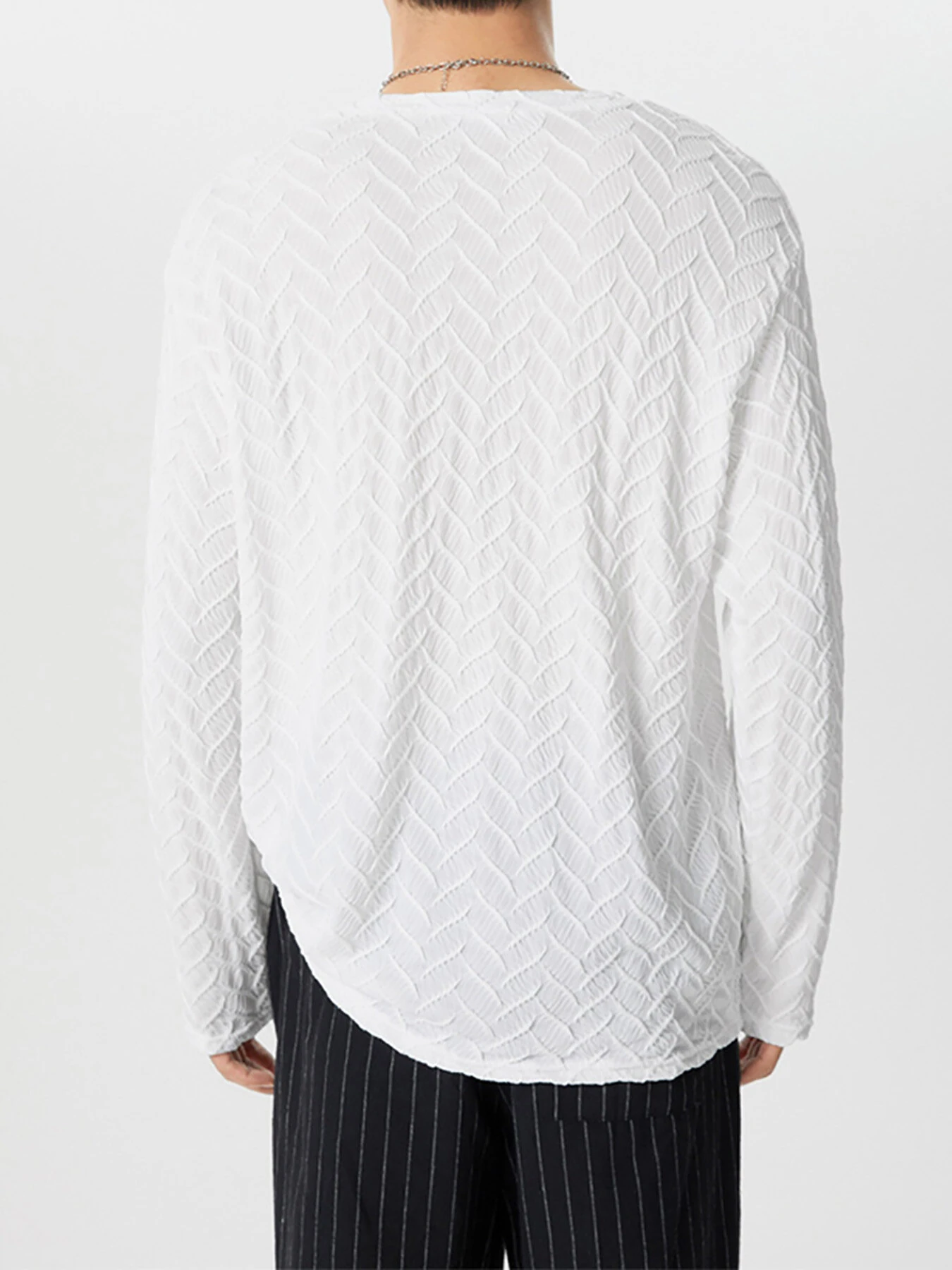 INCERUN Mens Solid Color Cut V-neck Long Sleeve Top Casual Shirts — view 5