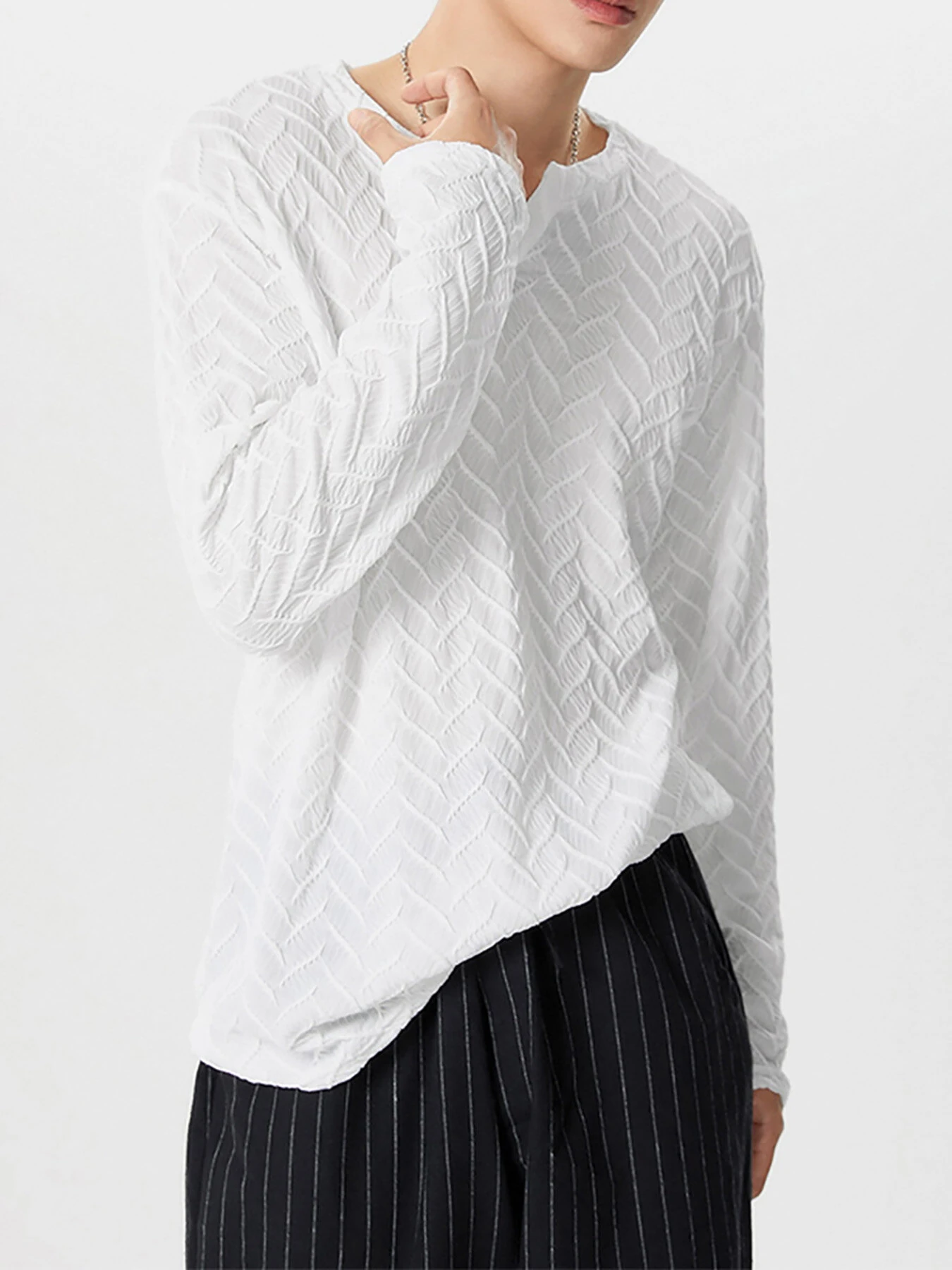 INCERUN Mens Solid Color Cut V-neck Long Sleeve Top Casual Shirts — view 6