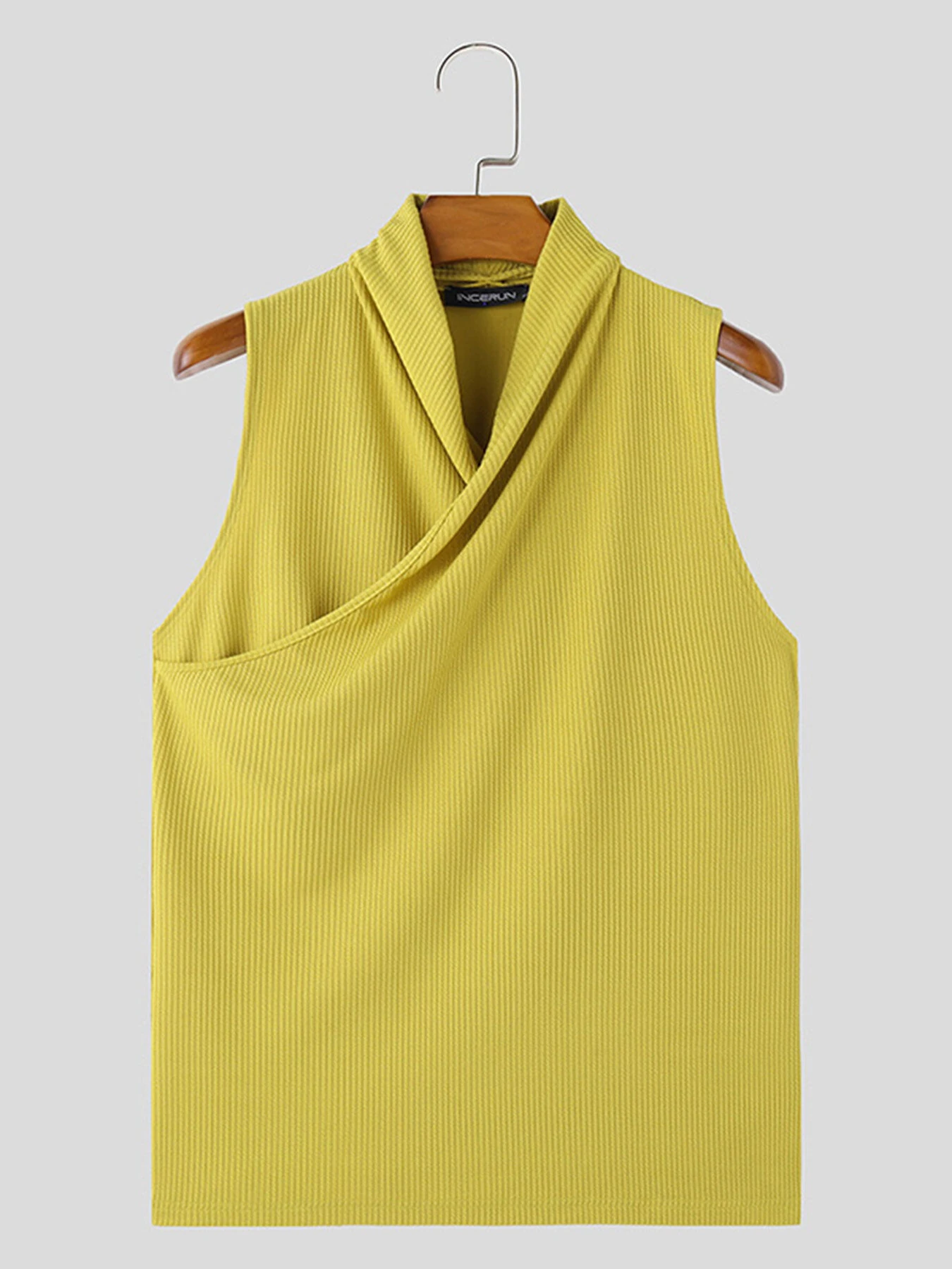 INCERUN Mens Solid Color Design Crossover V-neck Soft Tanks — view 4