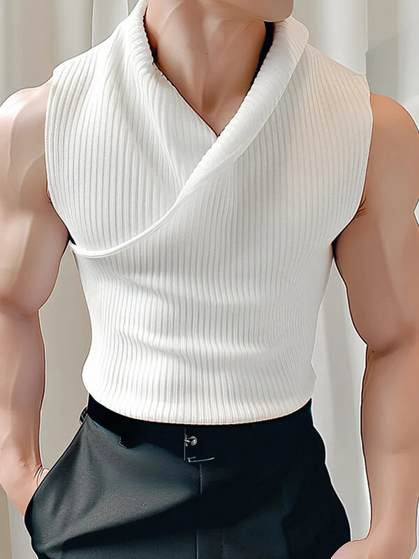 INCERUN Mens Solid Color Design Crossover V-neck Soft Tanks — view 9