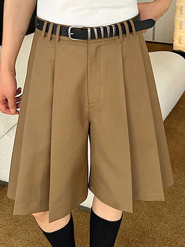 INCERUN Mens Solid Color Large Pleated Baggy Casual Shorts with Pocket — image 1