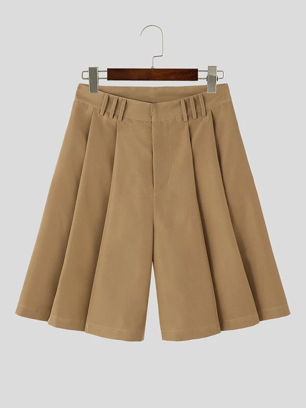 INCERUN Mens Solid Color Large Pleated Baggy Casual Shorts with Pocket — view 5