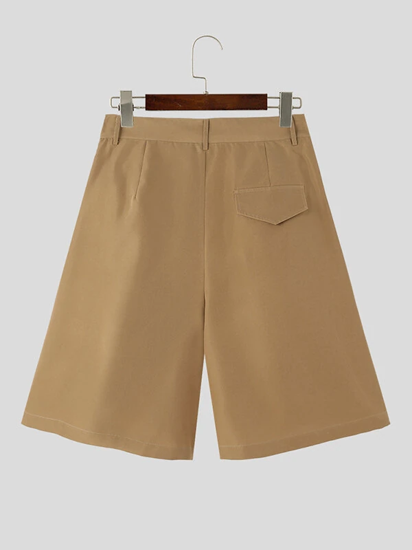 INCERUN Mens Solid Color Large Pleated Baggy Casual Shorts with Pocket — view 6