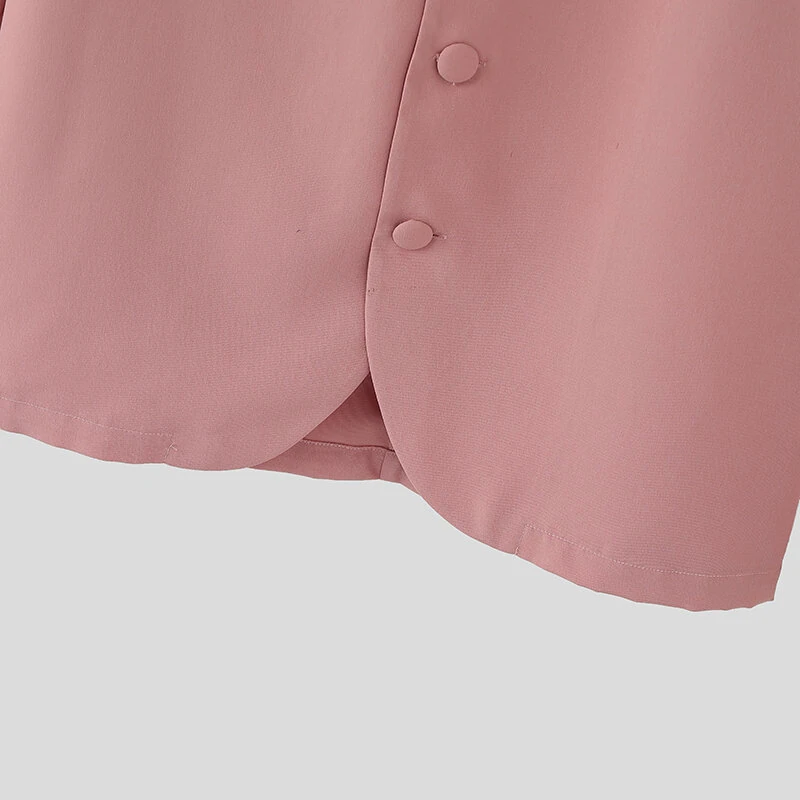 INCERUN Mens Solid Color Long Sleeve Two-Piece Outfit Collarless Blazer & Suit Pants Men's Fashion Set — view 7