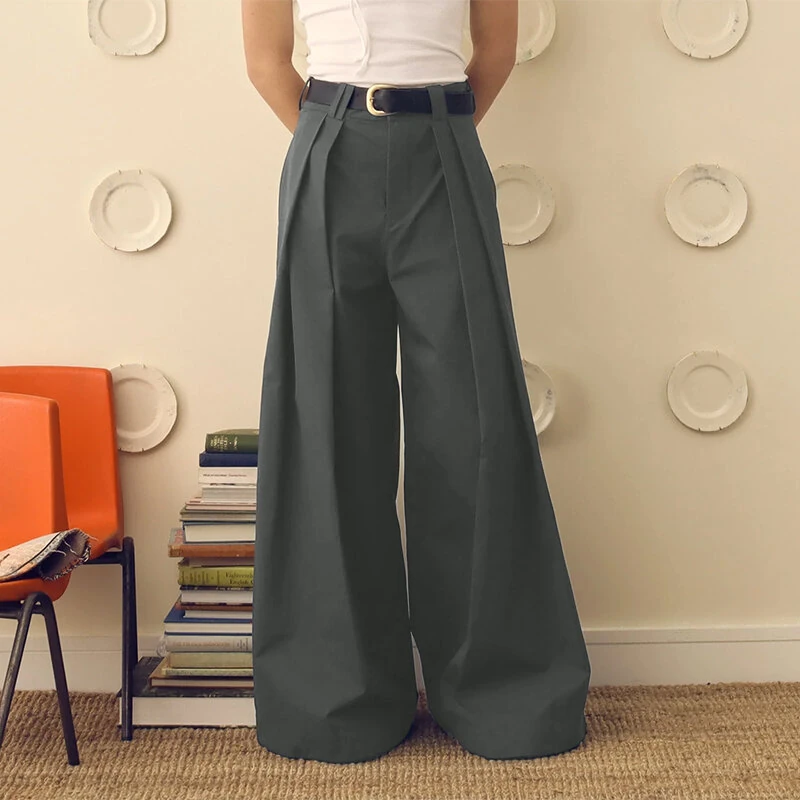 INCERUN Mens Solid Color Loose Fit High Waist Pant Casual Wide Leg Long Trousers Plus Size For Men S-5XL — view 2