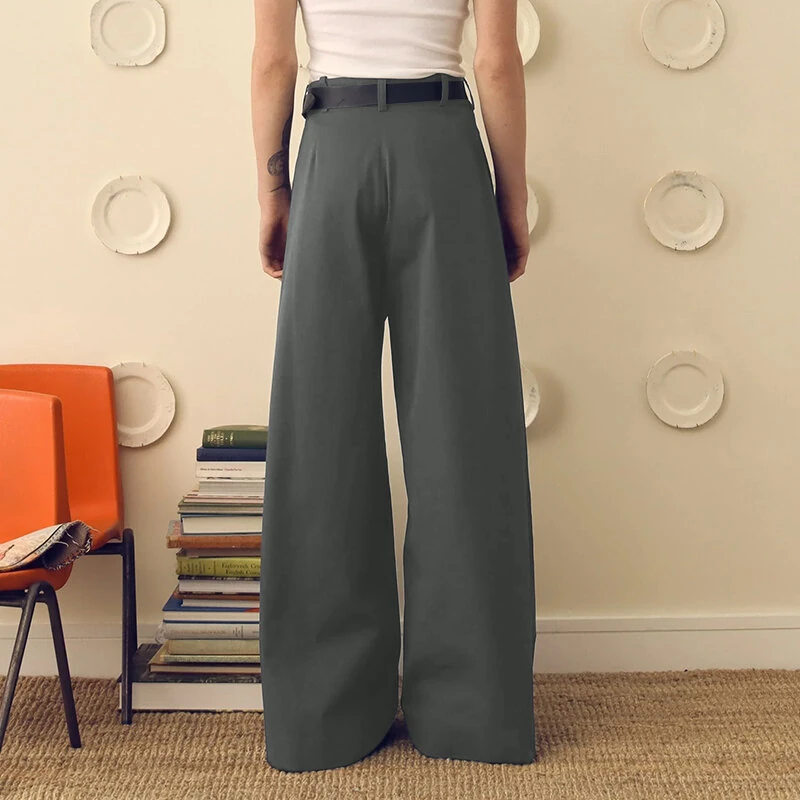 INCERUN Mens Solid Color Loose Fit High Waist Pant Casual Wide Leg Long Trousers Plus Size For Men S-5XL — view 3