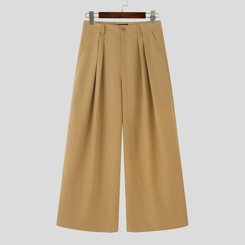 INCERUN Mens Solid Color Loose Fit High Waist Pant Casual Wide Leg Long Trousers Plus Size For Men S-5XL — view 6