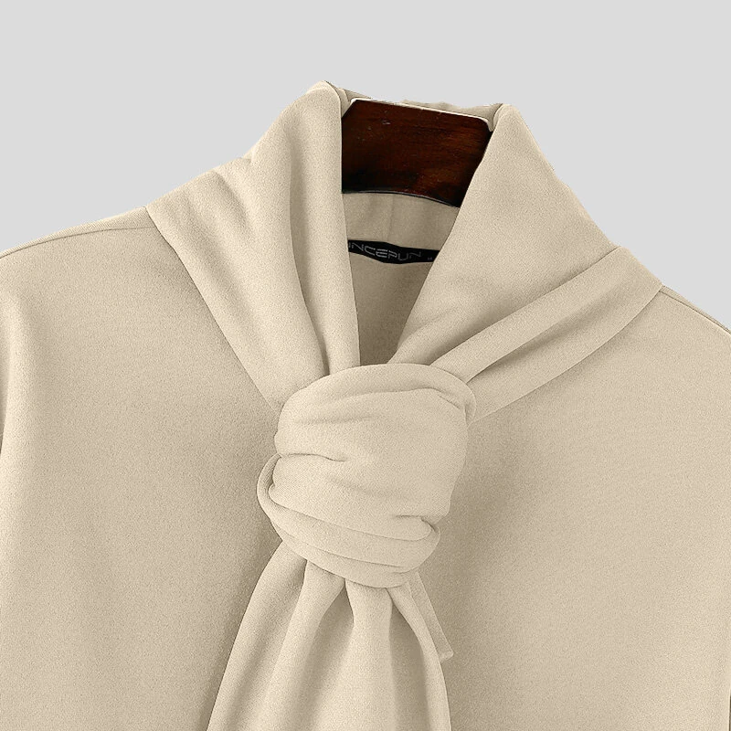 INCERUN Mens Solid Color Scarf Neck Pullover Hoodie Fashion Men Long Sleeve Top Clothing Comfortable — view 5