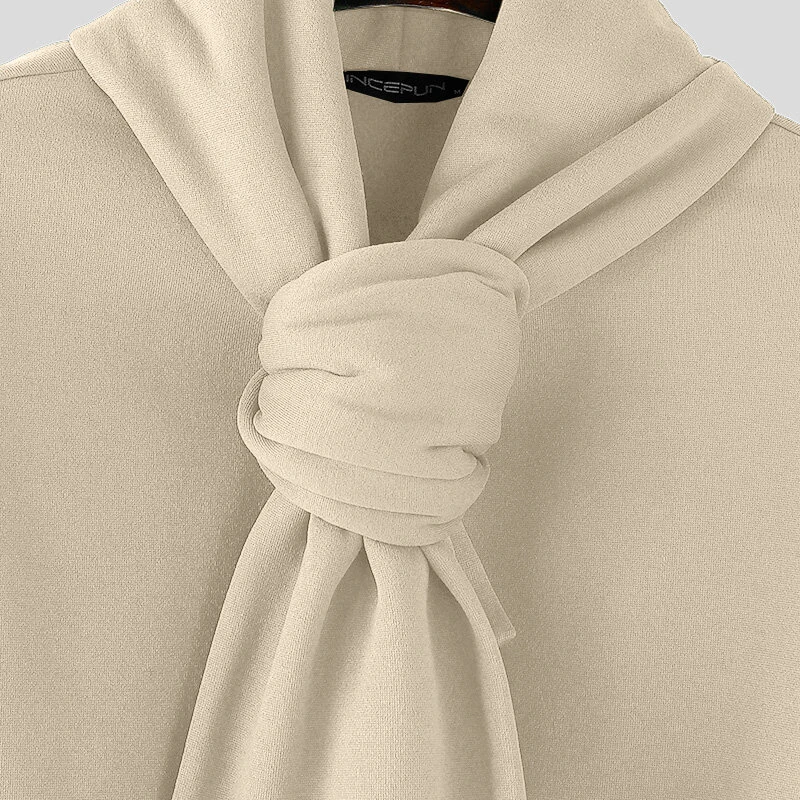 INCERUN Mens Solid Color Scarf Neck Pullover Hoodie Fashion Men Long Sleeve Top Clothing Comfortable — view 6