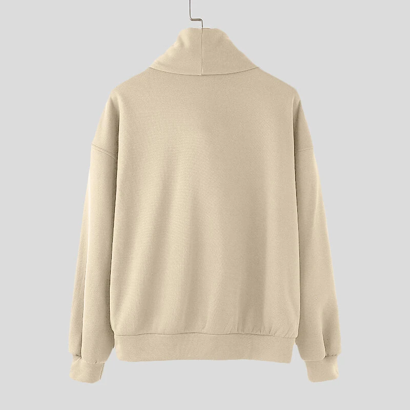 INCERUN Mens Solid Color Scarf Neck Pullover Hoodie Fashion Men Long Sleeve Top Clothing Comfortable — view 7