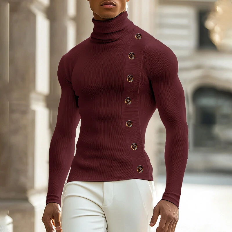 INCERUN Mens Solid Color Textured Pullover Long Sleeve Sweater Fashion Slim Fit High-collar Sweater for Male S 5XL — view 3