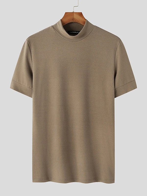 INCERUN Mens Solid Half-Collar Short Sleeve T-Shirt — view 7