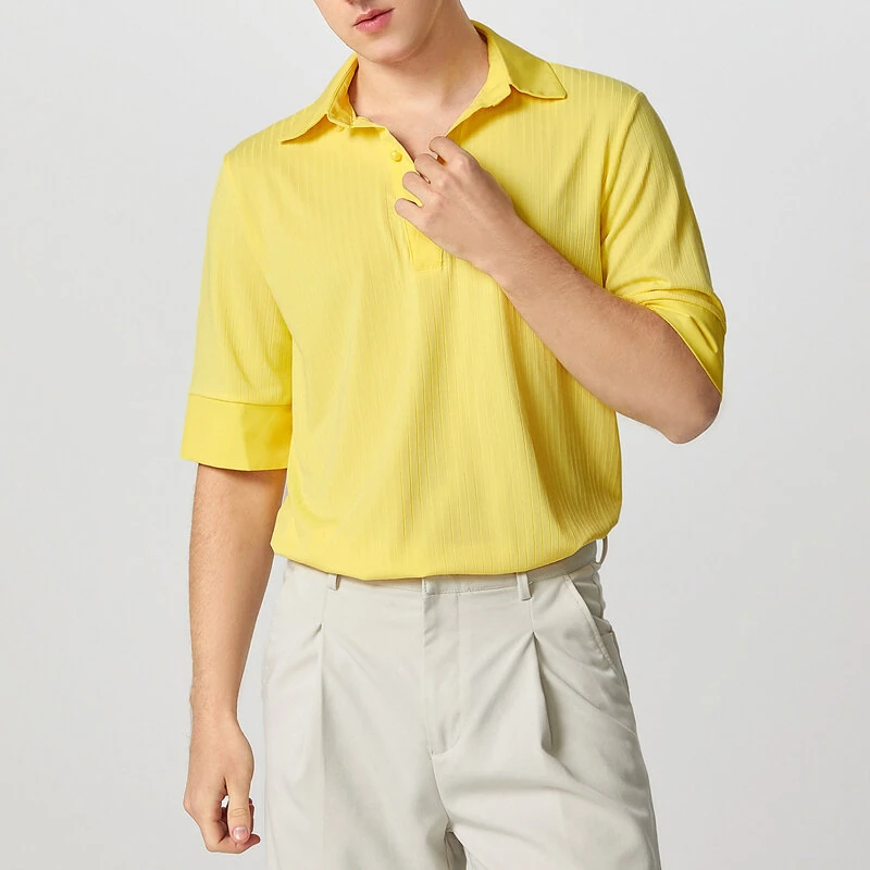 INCERUN Mens Solid Textured Casual Short Sleeve Shirt Fashion V-neck Lapel Top for Male — view 3