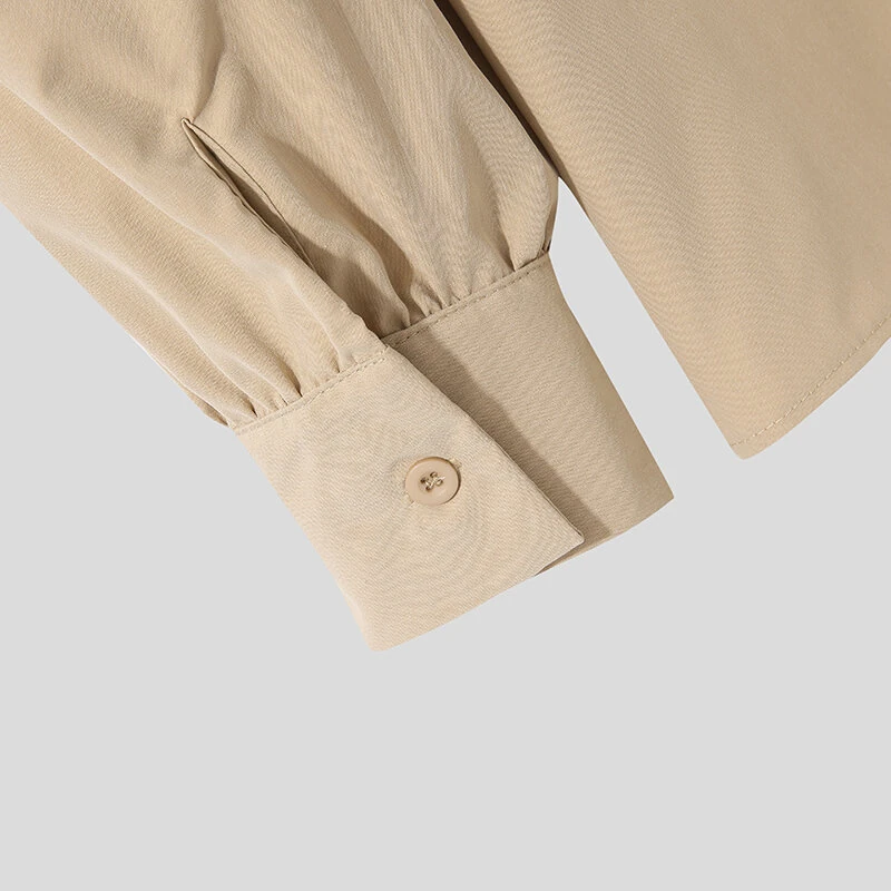 INCERUN Mens Solid Tie Neck Puff Sleeve Loose Shirt — view 7