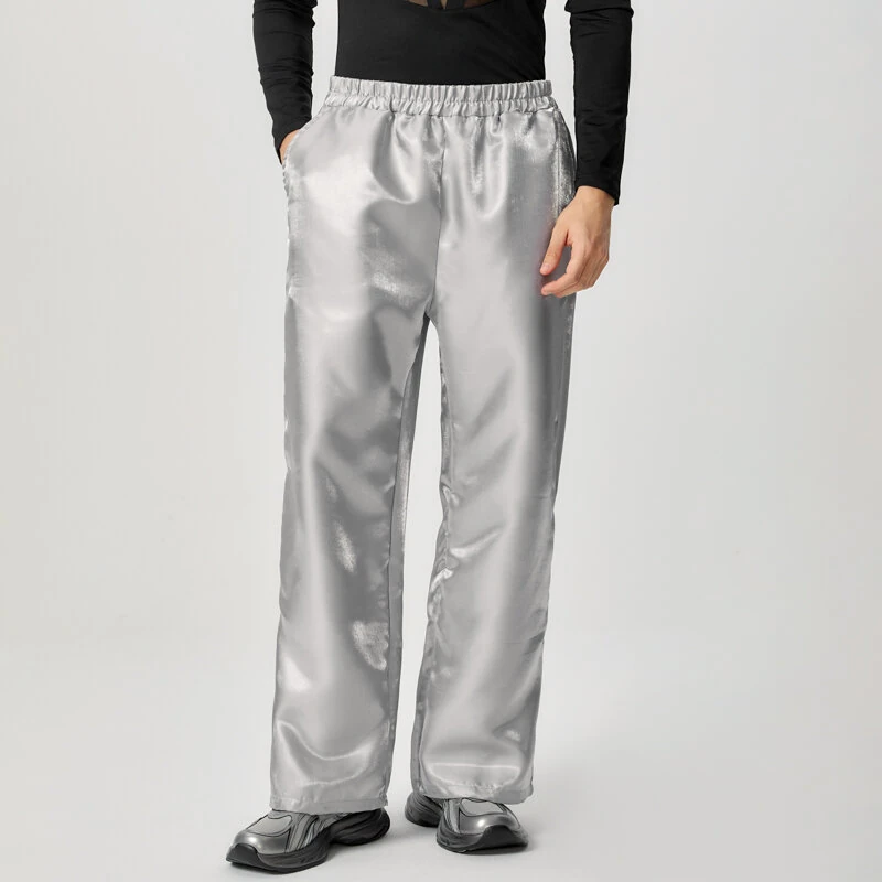 INCERUN Mens Sparkle Solid Color Long Pant Fashion Elastic Waist Trousers for Men — image 1