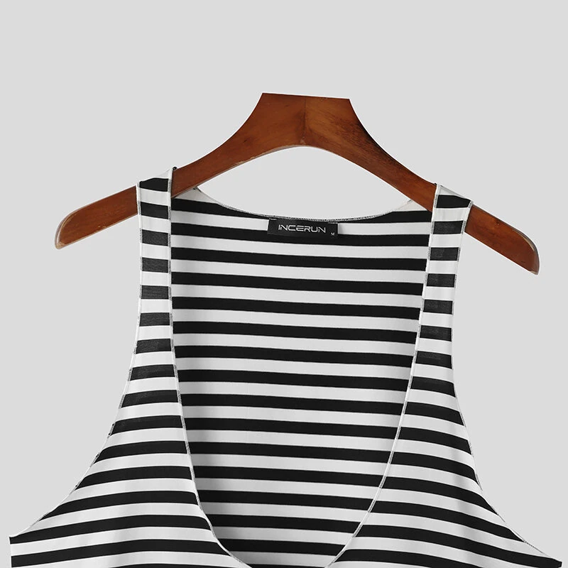 INCERUN Mens Striped U-Neck Sleeveless Casual Vest Simple Gym Sports Tank Top — view 5