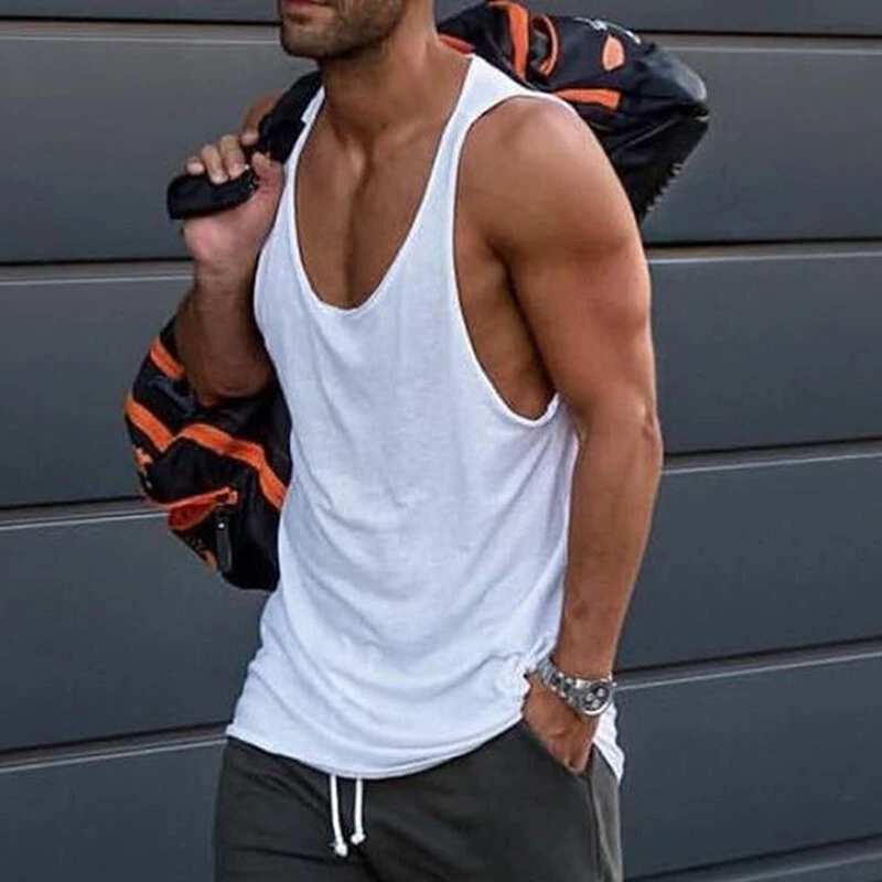 INCERUN Mens Tank Top Solid Color Sport Tanks Scoop Neck Tank Top Summer Comfy Gym Sleeveless Top — view 2
