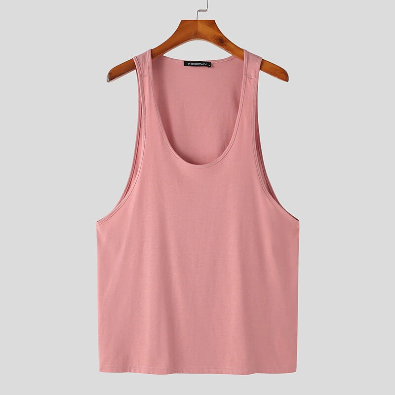 INCERUN Mens Tank Top Solid Color Sport Tanks Scoop Neck Tank Top Summer Comfy Gym Sleeveless Top — view 5