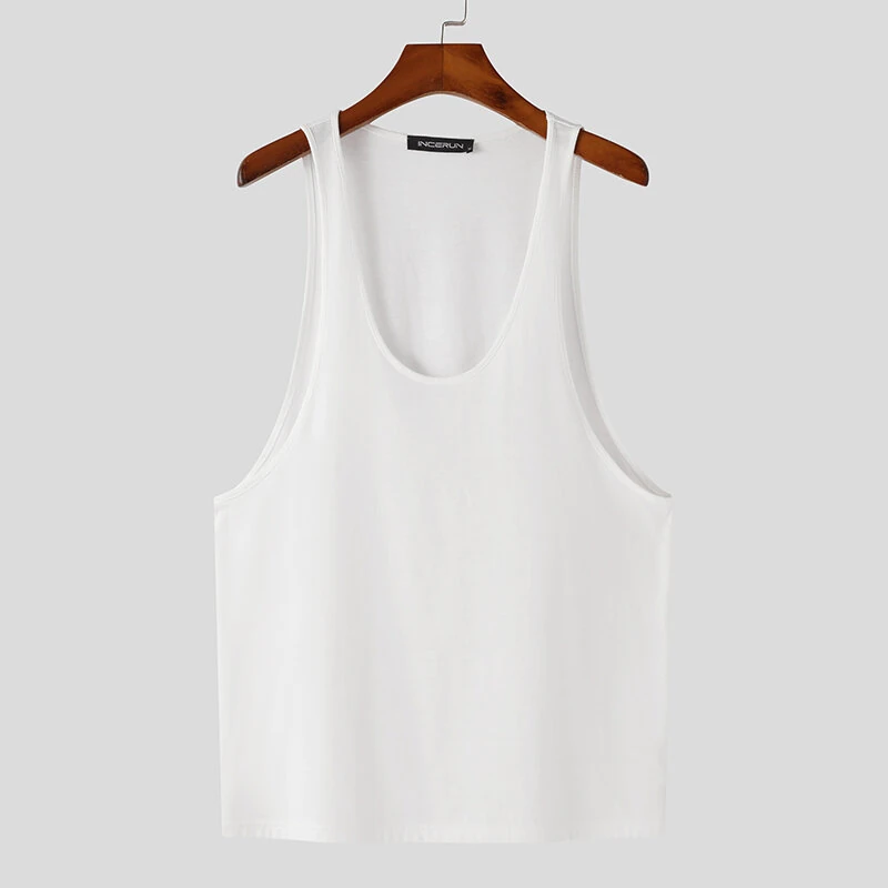 INCERUN Mens Tank Top Solid Color Sport Tanks Scoop Neck Tank Top Summer Comfy Gym Sleeveless Top — view 6