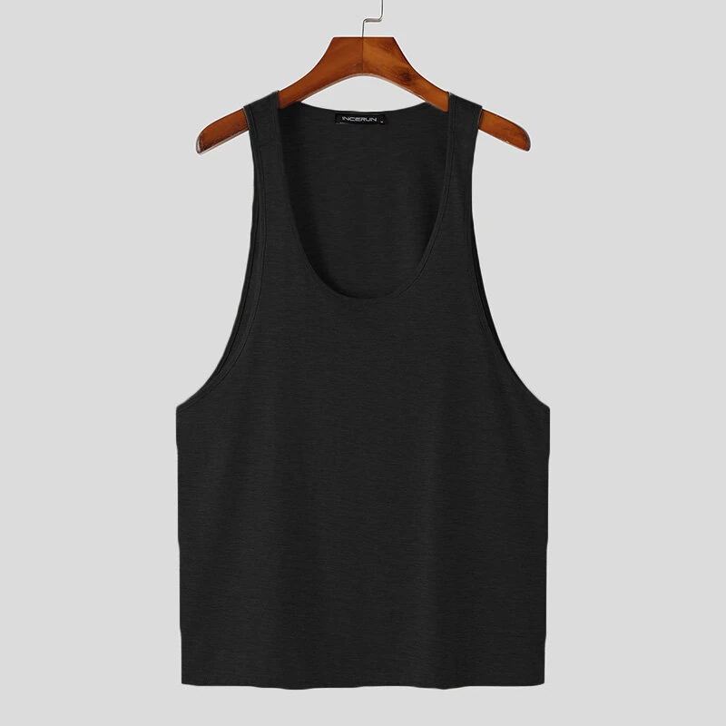 INCERUN Mens Tank Top Solid Color Sport Tanks Scoop Neck Tank Top Summer Comfy Gym Sleeveless Top — view 7