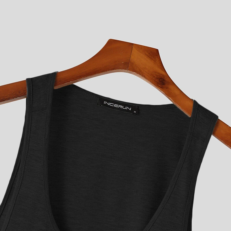 INCERUN Mens Tank Top Solid Color Sport Tanks Scoop Neck Tank Top Summer Comfy Gym Sleeveless Top — view 8