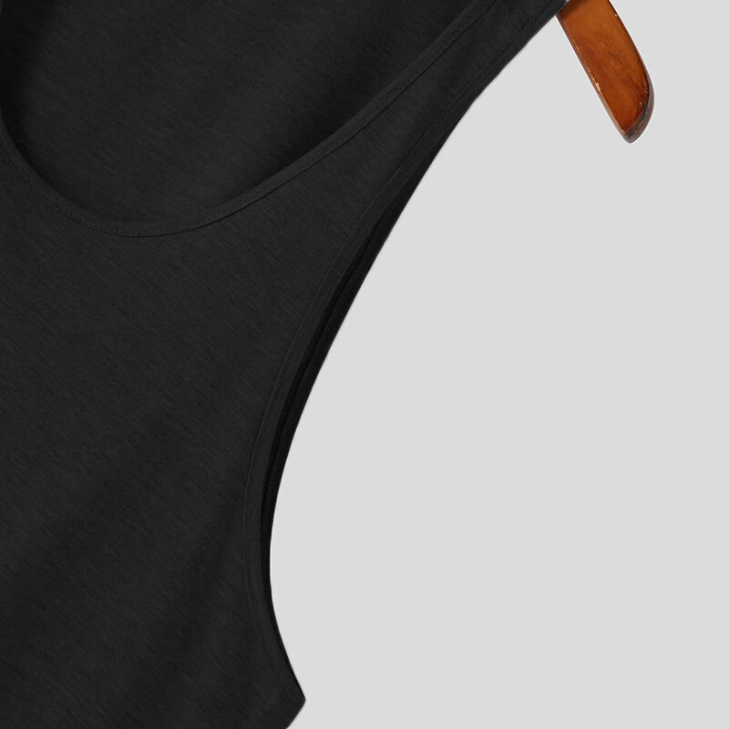 INCERUN Mens Tank Top Solid Color Sport Tanks Scoop Neck Tank Top Summer Comfy Gym Sleeveless Top — view 9