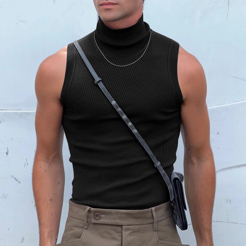 INCERUN Mens Tank Tops Fashion-forward Males Solid Color Knitted High-necked Vest Summer Comfy Sleeveless Men's Top Clothing — view 10