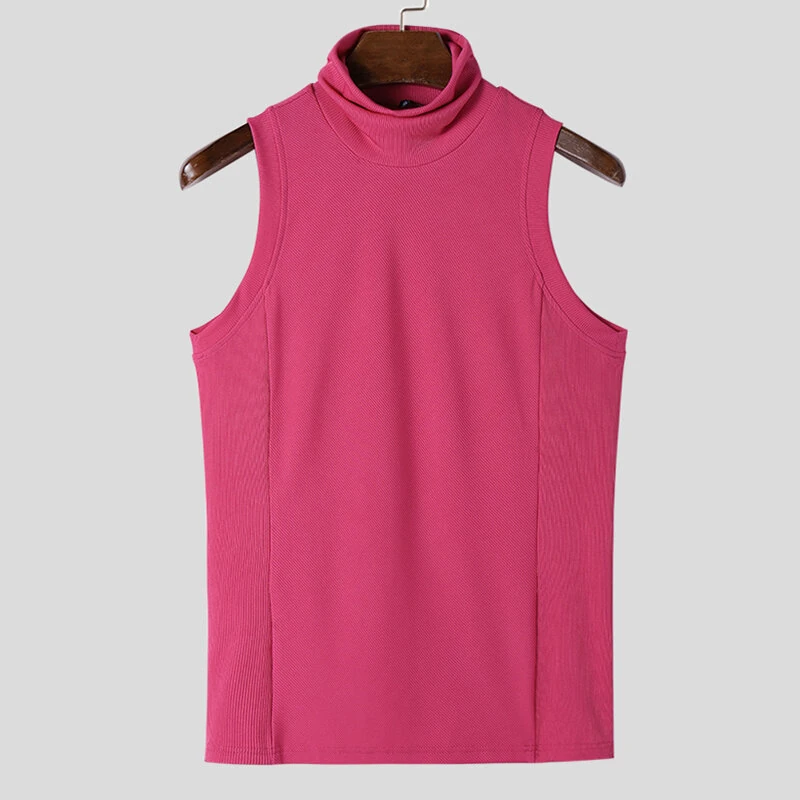 INCERUN Mens Tank Tops Fashion-forward Males Solid Color Knitted High-necked Vest Summer Comfy Sleeveless Men's Top Clothing — view 5