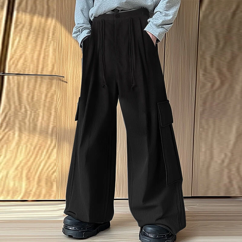 INCERUN Mens Textured Comfortable Straight Leg Pant Solid Color Casual Wide Legged Pants Male S-5XL — view 2