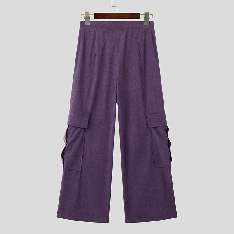 INCERUN Mens Textured Comfortable Straight Leg Pant Solid Color Casual Wide Legged Pants Male S-5XL — view 7