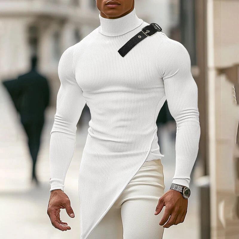 INCERUN Mens Textured High Neck Long Sleeve Knitted Sweater Comfortable High Stretch Fall Winter Tops for Male S-5XL — view 10