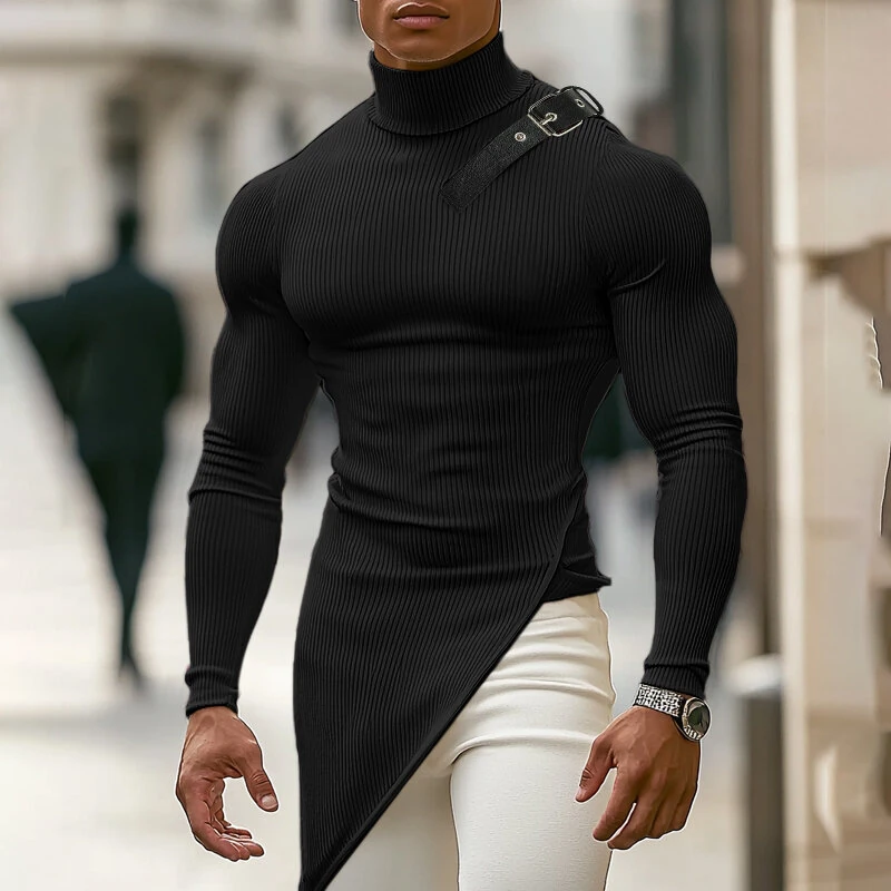 INCERUN Mens Textured High Neck Long Sleeve Knitted Sweater Comfortable High Stretch Fall Winter Tops for Male S-5XL — view 2