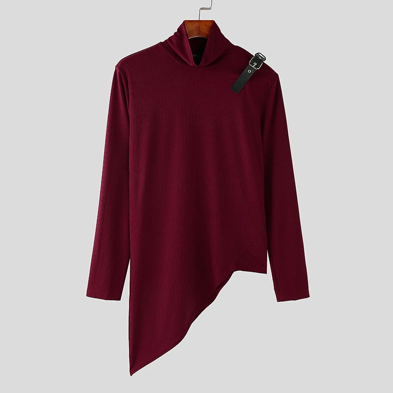 INCERUN Mens Textured High Neck Long Sleeve Knitted Sweater Comfortable High Stretch Fall Winter Tops for Male S-5XL — view 4