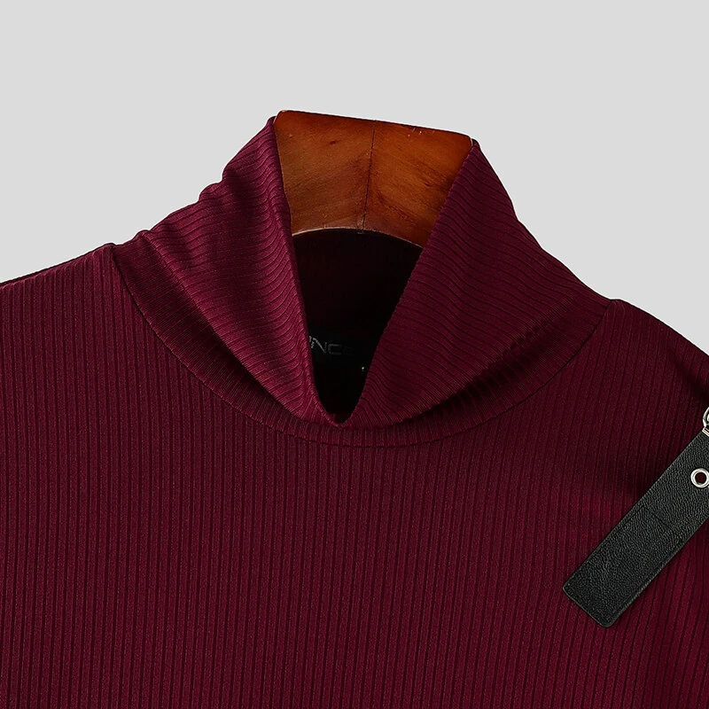 INCERUN Mens Textured High Neck Long Sleeve Knitted Sweater Comfortable High Stretch Fall Winter Tops for Male S-5XL — view 5