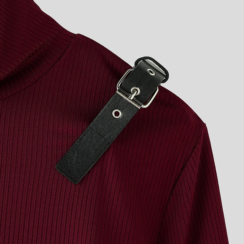 INCERUN Mens Textured High Neck Long Sleeve Knitted Sweater Comfortable High Stretch Fall Winter Tops for Male S-5XL — view 6