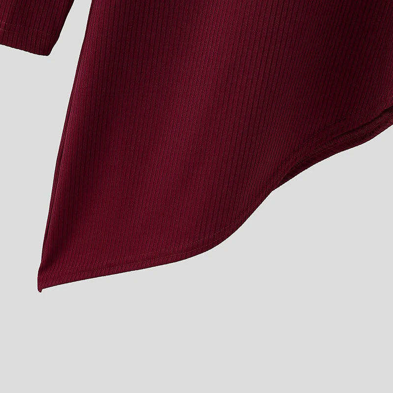 INCERUN Mens Textured High Neck Long Sleeve Knitted Sweater Comfortable High Stretch Fall Winter Tops for Male S-5XL — view 8