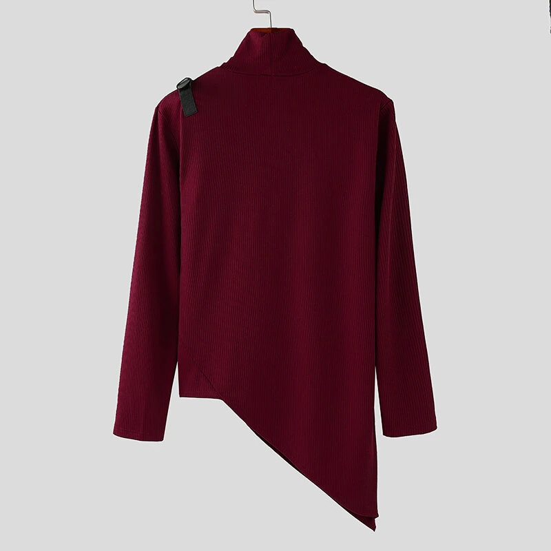 INCERUN Mens Textured High Neck Long Sleeve Knitted Sweater Comfortable High Stretch Fall Winter Tops for Male S-5XL — view 9