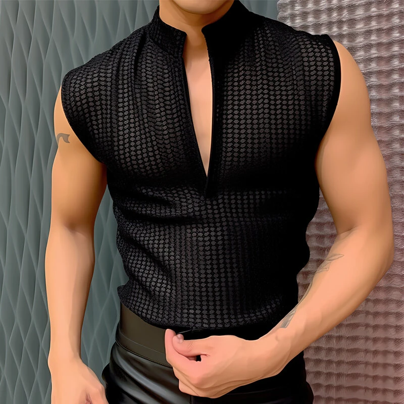 INCERUN Mens Textured V-Neck Sleeveless Tank Micro Sheer Comfortable Breathable Vest — INCERUN