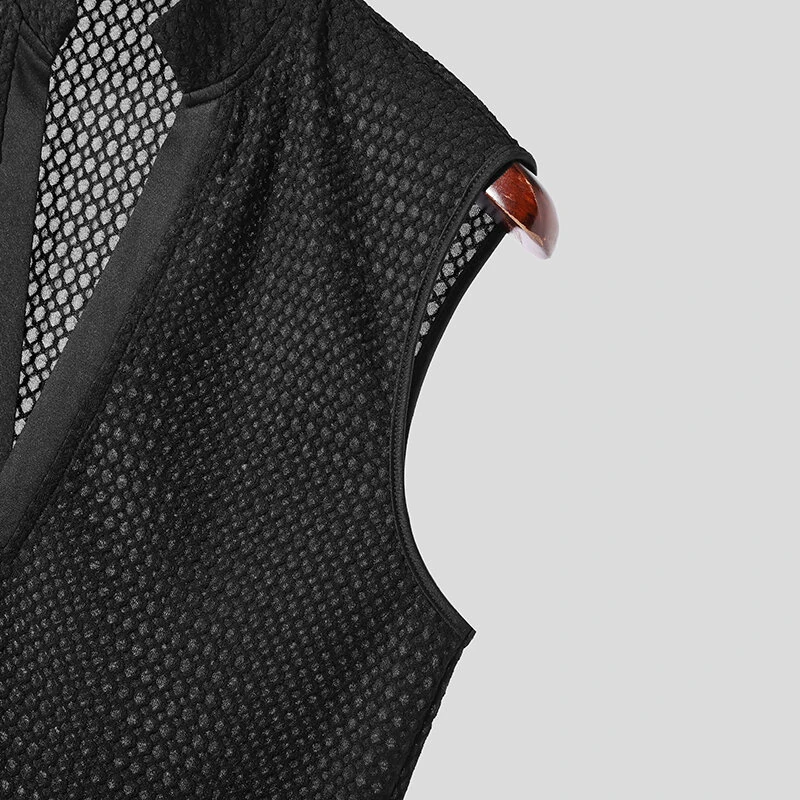 INCERUN Mens Textured V-Neck Sleeveless Tank Micro Sheer Comfortable Breathable Vest — view 4