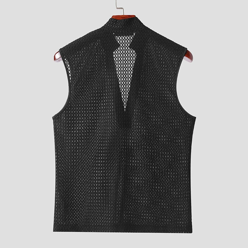 INCERUN Mens Textured V-Neck Sleeveless Tank Micro Sheer Comfortable Breathable Vest — view 5