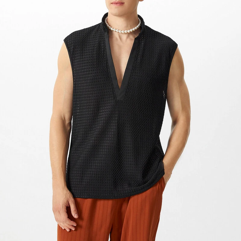 INCERUN Mens Textured V-Neck Sleeveless Tank Micro Sheer Comfortable Breathable Vest — view 6