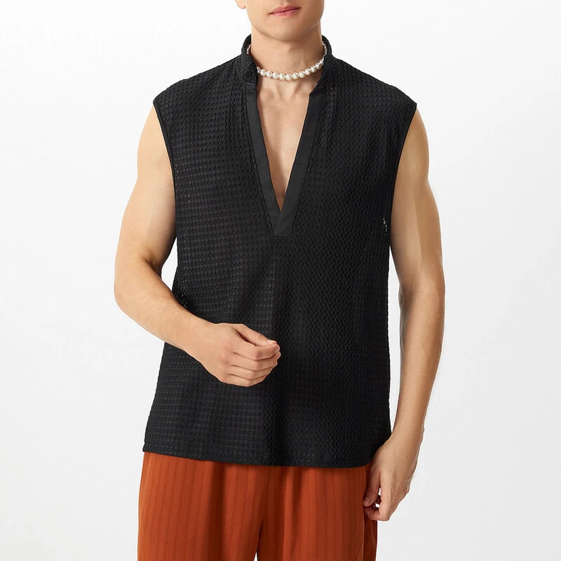 INCERUN Mens Textured V-Neck Sleeveless Tank Micro Sheer Comfortable Breathable Vest — view 7