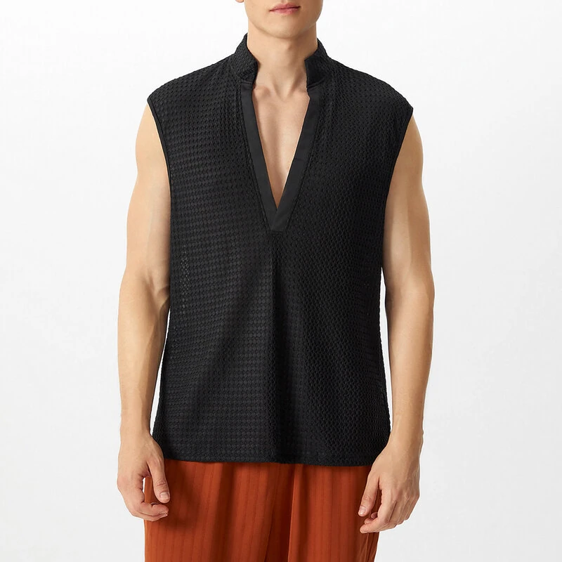 INCERUN Mens Textured V-Neck Sleeveless Tank Micro Sheer Comfortable Breathable Vest — view 9