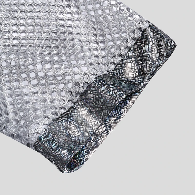 INCERUN Mens Tshirt Fashion Shiny Mesh Patchwork See Through Fishnet Short Sleeve T-Shirt Summer Cool Short Top — view 8