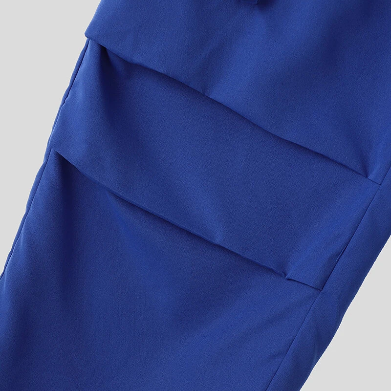 INCERUN Mens Zipper Big Pocket Pleated Design Pant Wide Legged Trousers Casual Solid Color Elastic Waist Pant S-5XL — view 8