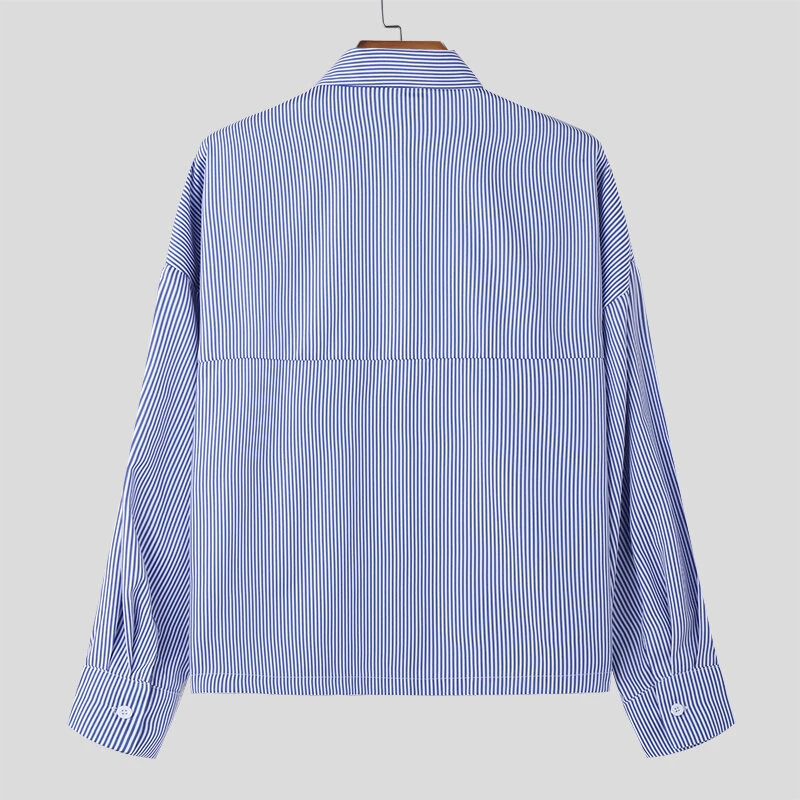 INCERUN Plus Size Men Classic Striped Shirts Long Sleeve Lapel Collar Casual Shirt for Men Daily Vacation Streetwear Male Top — view 10