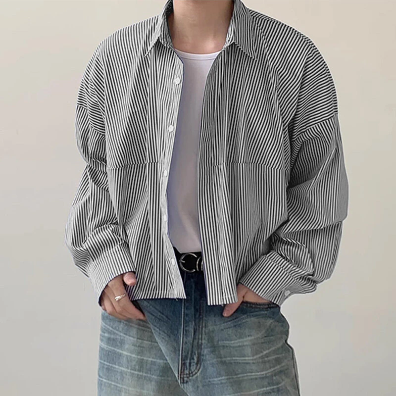INCERUN Plus Size Men Classic Striped Shirts Long Sleeve Lapel Collar Casual Shirt for Men Daily Vacation Streetwear Male Top — view 2